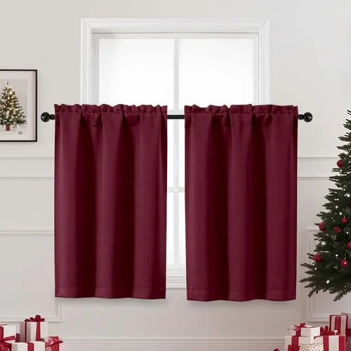 Miniatura 255 de OVZME Cortinas opacas turquesa para tratamiento de ventanas pequeñas, cortinas cortas con bloqueo de luz para ventana de cocina sobre el fregadero