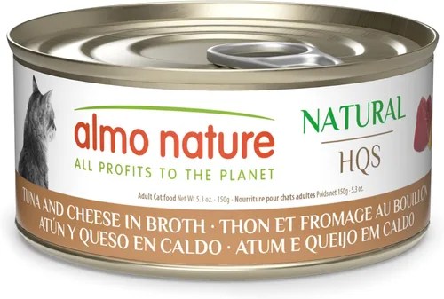 almo nature HQS - Comida húmeda natural para gatos con atún y queso en caldo, sin granos, 5.29 onzas (paquete de 24))