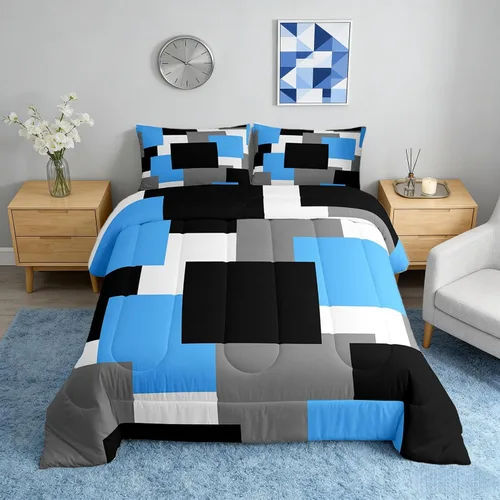 Miniatura 22 de Castle Fairy Juego de edredón con estampado azteca occidental, juego de ropa de cama geométrica a rayas marrones para niños y adolescentes