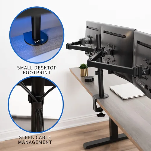 Miniatura 4 de VIVO Soporte de escritorio ajustable para monitor triple, soporte articulado, capacidad para 3 pantallas de hasta 24 pulgadas, negro, STAND-V003Y