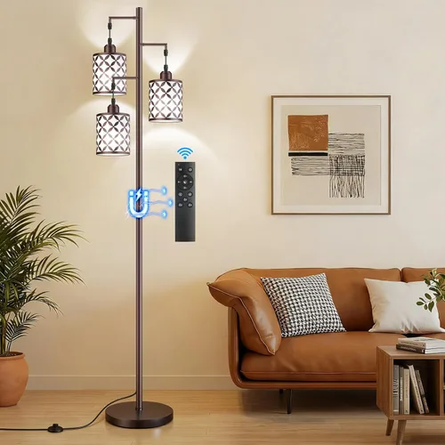 Miniatura 11 de Lámpara de pie regulable, lámpara de pie de granja con elegante jaula de metal, lámparas de pie industriales de árbol alto para sala de estar, Negro