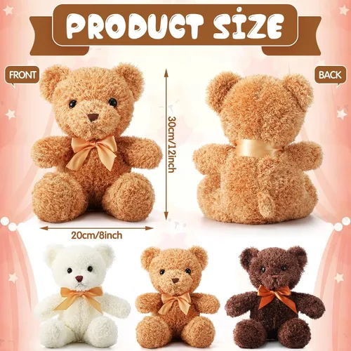 Miniatura 2 de HyDren Paquete de 12 Osos de Peluche Animales de 12 Pulgadas, Lindos Juguetes de Peluche a Granel con Corbatines de Lazo, Osos Suaves para Baby