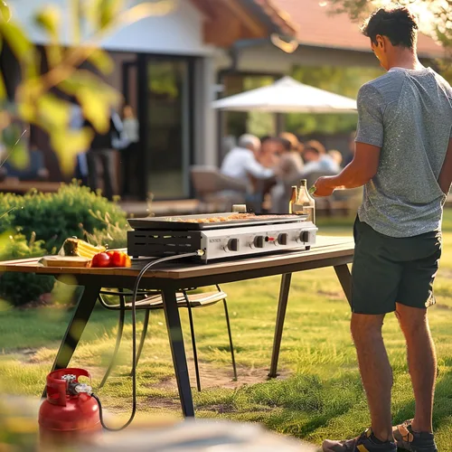 Miniatura 7 de Bonnlo Plancha de Propano Portátil de 4 Quemadores, 40,000 BTU Plancha de Gas con Bandeja Esmaltada, Plancha de Gas de Superficie Plana Rodante