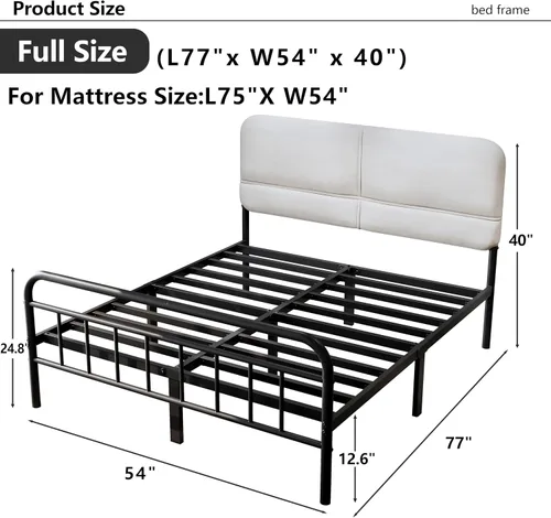 Miniatura 2 de Base de cama metálica de 14 pulgadas, base de cama tamaño matrimonial con cabecero tapizado, base de colchón resistente y de alta capacidad, fácil