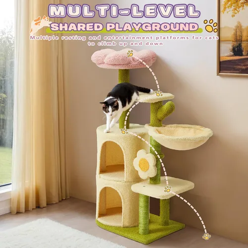 Miniatura 8 de Erinnyees Árbol de flores para gatos, torre para gatos de 38.2 pulgadas, torre de árbol de gatito de varios niveles para interiores, casa de gatitos