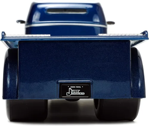 Miniatura 7 de Jada Toys Just Trucks 1:24 1947 Ford COE - Coche de cama plana fundido a presión color azul oscuro/blanco con estante para neumáticos, juguetes