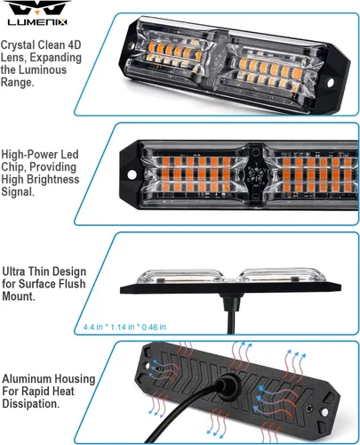 Miniatura 2 de LUMENIX Kits de luces estroboscópicas de rejilla para camiones con controlador, 8 unidades de cubierta LED de alta intensidad Montaje