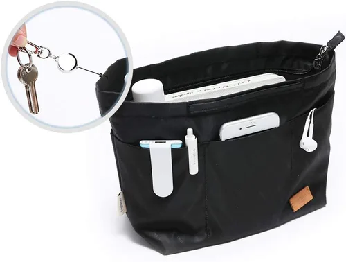 Miniatura 25 de iN Organizador de bolso con cremallera de tela de nailon para mujer, Beige
