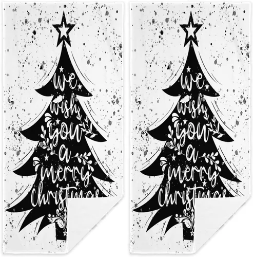 Miniatura 19 de Juego de 2 toallas de mano para árbol de Navidad, color blanco y negro, juego de 2 toallas de baño absorbentes de copos de nieve, toallas