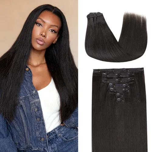 Miniatura 65 de Lashey - Extensiones de cabello con clip sin costuras, de cabello humano real, 7 unidades, 110 g, 14 pulgadas, color negro natural, lacio