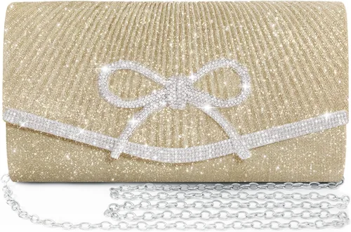 Miniatura 11 de Bolso de noche para mujer, bolsos de mano con lazo brillante, bolsa cruzada, bolsa de boda, fiesta de diamantes de imitación con purpurina