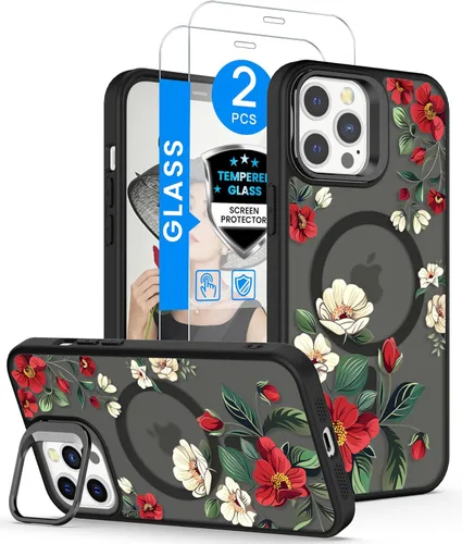 Miniatura 11 de Dretal Funda para iPhone 12 Mini / 13 Mini floral, con protector de pantalla, soporte para cámara, protección de grado militar, translúcida mate