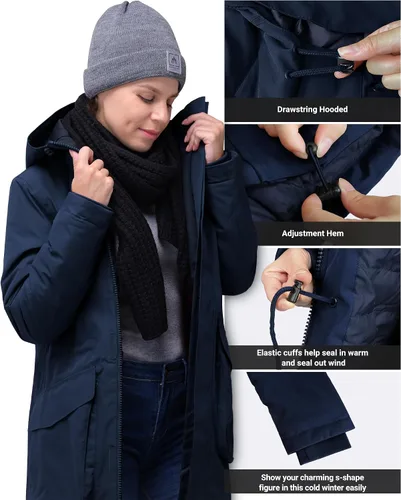 Miniatura 6 de 33,000ft Abrigo de invierno para mujer con capucha, impermeable, chaqueta larga acolchada, resistente al viento, cálido, aislante, para exteriores
