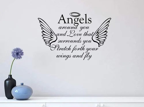 Miniatura 2 de Adhesivo decorativo de vinilo con texto en inglés «Angels Around You and Love That Surrounds You» (Ángeles alrededor de ti y amor que te rodea)