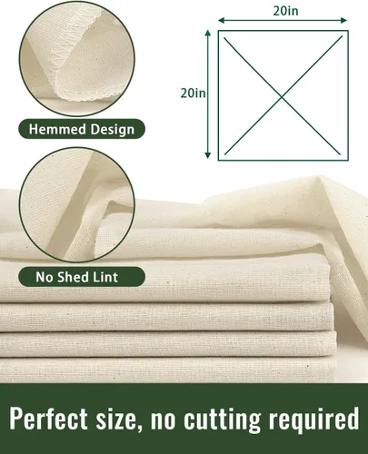 Miniatura 7 de Estopilla para colar grado 100, 12 piezas de estopilla reutilizable con dobladillo de 20 x 20 pulgadas, 100% algodón sin blanquear para colar