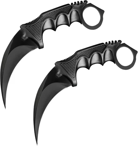 Karambit - Cuchillo de caza de acero inoxidable de hoja fija con funda y cable, adecuado para senderismo, aventura, supervivencia y colección (negro)