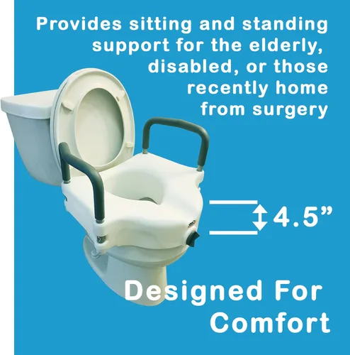 Miniatura 5 de Carex Asiento de inodoro elevado de 4.5 pulgadas con brazos, soporta hasta 300 libras de capacidad, eleva y eleva el asiento de inodoro