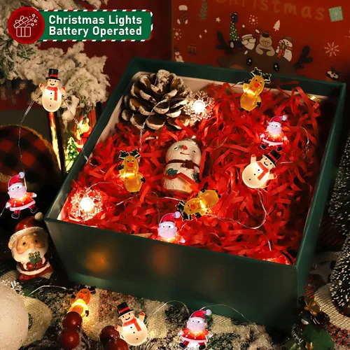 Miniatura 5 de [Temporizador] Luces de Navidad a pilas de 10 pies de Papá Noel, alce, copo de nieve, luces para decoración de árboles en interiores y exteriores