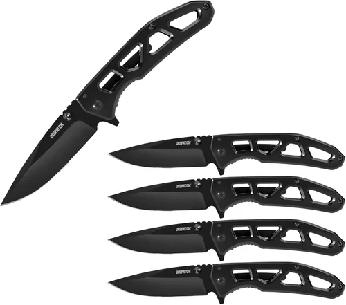 Dispatch Paquete de 4 cuchillos de bolsillo plegables de acero inoxidable ennegrecido de 4 pulgadas, hoja de titanio negro 8Cr13MoV, cuchillo de