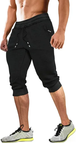 MAGCOMSEN Pantalones capri de 34 para hombre con bolsillos con cremallera, ajustados, para entrenamiento, correr, entrenamiento, pantalones capri