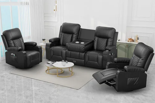 Miniatura 9 de FURNIMAT Sofá reclinable biplaza, sofá reclinable doble de 3 plazas con consola abatible, moderno sofá biplaza de cuero PU para sala de estar/casa