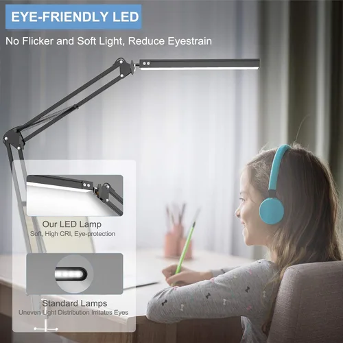 Miniatura 6 de Lámpara de escritorio LED, lámpara de escritorio ajustable con brazo oscilante con abrazadera, luz de escritorio regulable para el cuidado