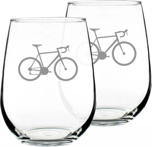Miniatura 7 de Custom Bicycle Personalized Stemless Wine Glass - Unique Road Biking Themed Decor and Gifts for Cyclists - Large 17 Oz Glasses - Customized Wine