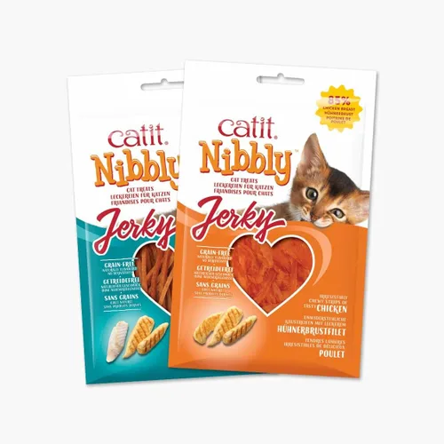 Miniatura 5 de Catit Nibbly Jerky Cat Treats, receta de pollo - Snack para gatos sin cereales, blanco 1.06 onzas (paquete de 1)