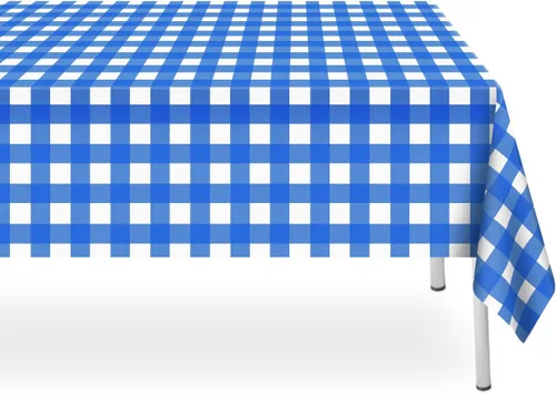 Miniatura 120 de Paquete de 6 manteles de plástico desechables azules y blancos a cuadros, manteles de plástico azules para fiestas, 54 x 108 pulgadas impermeables