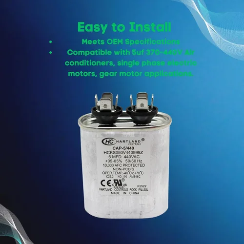Miniatura 5 de HVAC Genius - Condensador de 5 condensadores MFD de 370 o 440 VCA 5uf de funcionamiento ovalado para motor de ventilador, condensador de soplador
