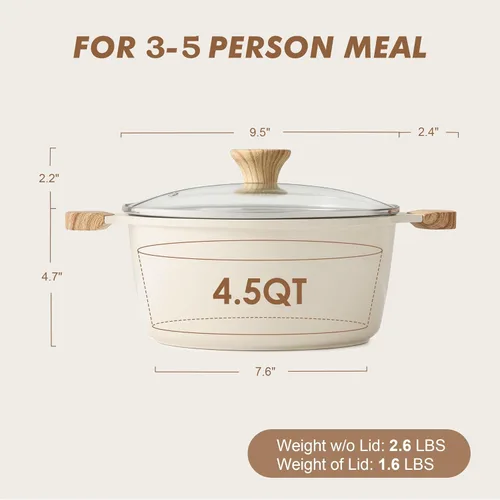 Miniatura 2 de SENSARTE Olla de cerámica antiadherente con tapa, olla de cocción de inducción de 4.5 cuartos de galón con tapa de vidrio templado, olla