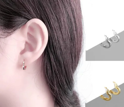 Miniatura 5 de 925 Sterling Silver Small Huggie Hoop Earrings Heart Shaped, White Gold Plated