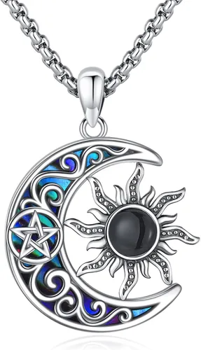 Miniatura 135 de Collar de pentagrama de plata de ley con triple luna, diosa celta, nudo celta, nudo de brujas, Ankh, sol y luna, Hécate, lilith, Santa Muerte