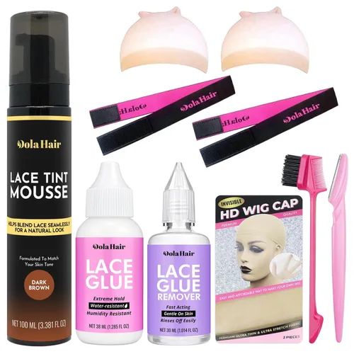 Miniatura 9 de Dolahair Mousse en aerosol de tinte de encaje para pelucas de encaje frontal, espuma fundida, mousse para el cabello, pegamento para peluca y kit
