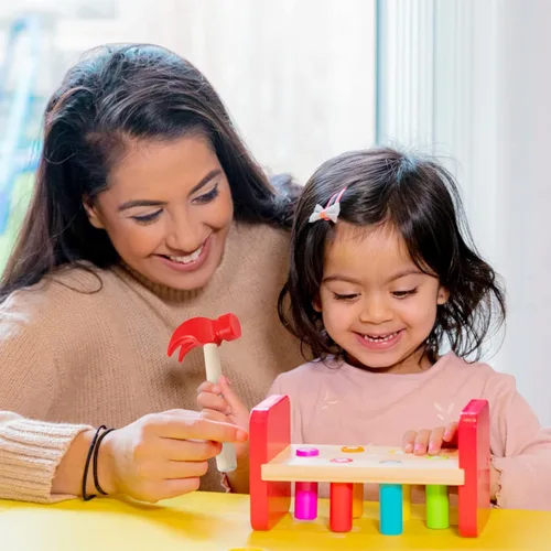 Miniatura 6 de Martillos de madera de simulación de martillos de madera pequeños de plástico para niños pequeños, herramientas de mantenimiento portátiles