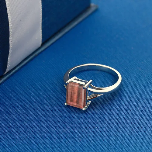 Miniatura 93 de Gem Stone King Anillo de compromiso solitario con diseño clásico de vástago dividido para mujer, plata de ley 925, piedra natal de piedra preciosa