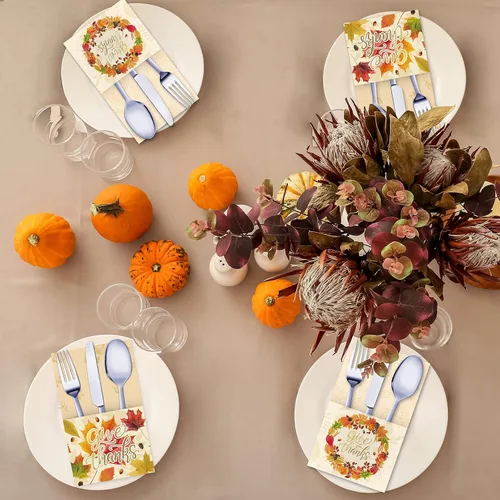 Miniatura 5 de Gatherfun Soporte para cubiertos de Acción de Gracias, lámina dorada con diseño de hoja de arce Give Things, soporte para utensilios para decoración