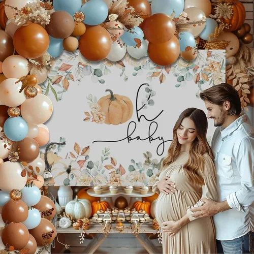 Miniatura 3 de Mocsicka Telón de fondo de calabaza para baby shower, otoño, calabaza, baby shower, decoración de fiesta, cartel Oh Baby para revelación de género