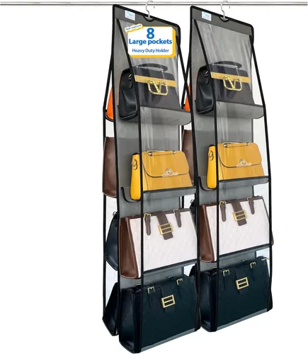 Miniatura 8 de Organizador de bolso, paquete de 2, colgador de bolso, resistente, organizador de bolsos para armario, ganchos de metal gruesos, organizador de Gris