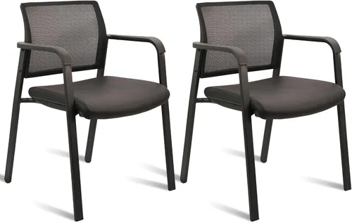 Miniatura 24 de CLATINA Juego de 2 sillas apilables con respaldo de malla con asiento de tela tapizado y soporte lumbar ergonómico para oficina, escuela, iglesia