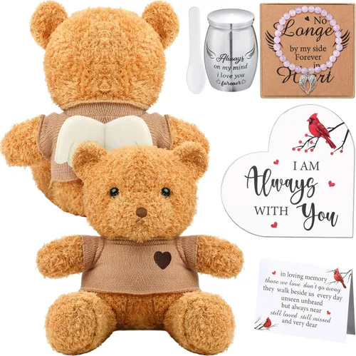 Miniatura 10 de Kenning Juego de Regalo Funerario de 5 Piezas para Cremación, Oso de Peluche para Cenizas con Cuchara, Pequeña Urna de Recuerdo, Placa Memorial