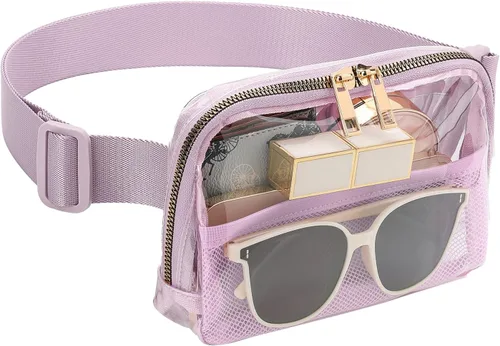 Miniatura 7 de Riñonera transparente aprobada para mujeres y hombres con correa ajustable, resistente al agua, bolsa transparente para viajes, entrenamiento, Rosa