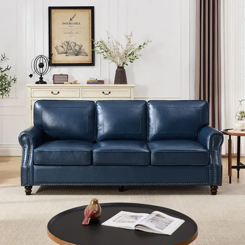 Miniatura 18 de WILLOVE Sofás de Cuero Sintético de 79'' para Sala de Estar, Sofás Modernos de Mediados de Siglo con Brazos Curvos y Ribete de Tachuelas