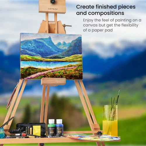 Miniatura 7 de ARTEZA Bloc de lona de 9 x 12 pulgadas, paquete de 1 – 10 hojas de papel de lienzo preimprimado para pintura acrílica, óleo y mixta