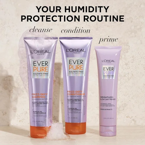 Miniatura 6 de L'Oreal Paris Acondicionador Sin Sulfatos Frizz Defy, Control de Encrespamiento Cuidado Capilar con Aceite de Marula, EverPure, 8.5 Fl Oz