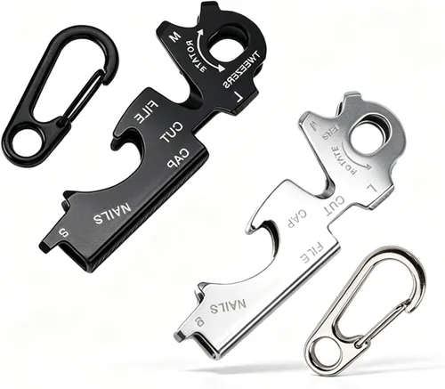 Miniatura 8 de Llavero EDC de acero inoxidable 8 en 1 con pinzas, destornilladores, abridor de botellas, cortador de cuerda y lima de uñas, mini herramienta