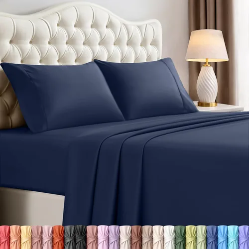 Juego de sábanas Utopia Bedding tamaño King de 4 piezas – Sábanas de microfibra suaves y transpirables para cama tamaño King, incluye 1 sábana Azul
