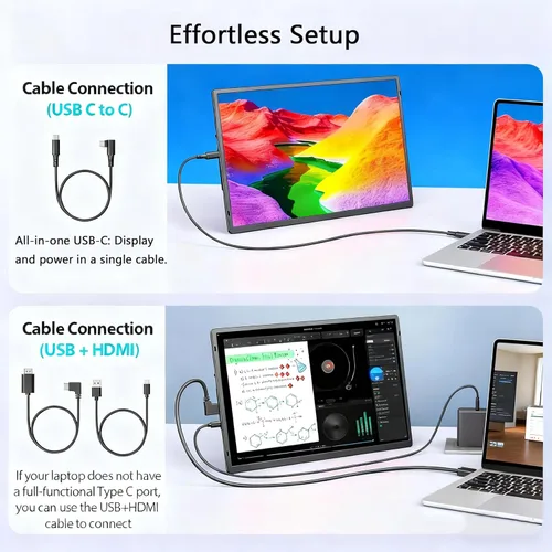Miniatura 7 de APILDELLA Extensor de monitor portátil de 16.2 pulgadas, pantalla HDR de 1200P con rotación de 360°, segunda pantalla de viaje ultraligera, Plug &