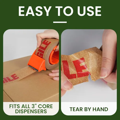Miniatura 7 de TAPEBEAR Cinta Frágil de Papel Kraft Ecológico de 2 pulgadas x 55 yardas, Cinta de Papel Marrón de Embalaje Biodegradable Cinta Autoadhesiva