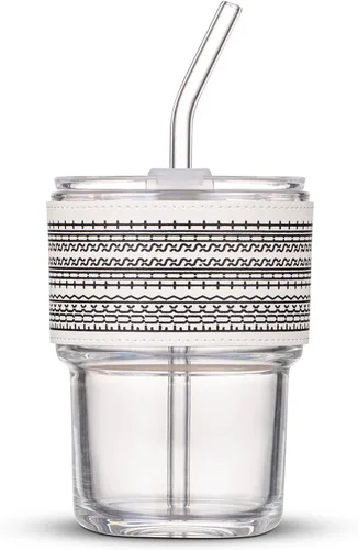 Miniatura 12 de BLUEPOLAR - Vaso de agua de vidrio de 13 oz/400 ml con popote y tapa sellada para llevar, vaso de café helado de pared gruesa, vaso de vidrio